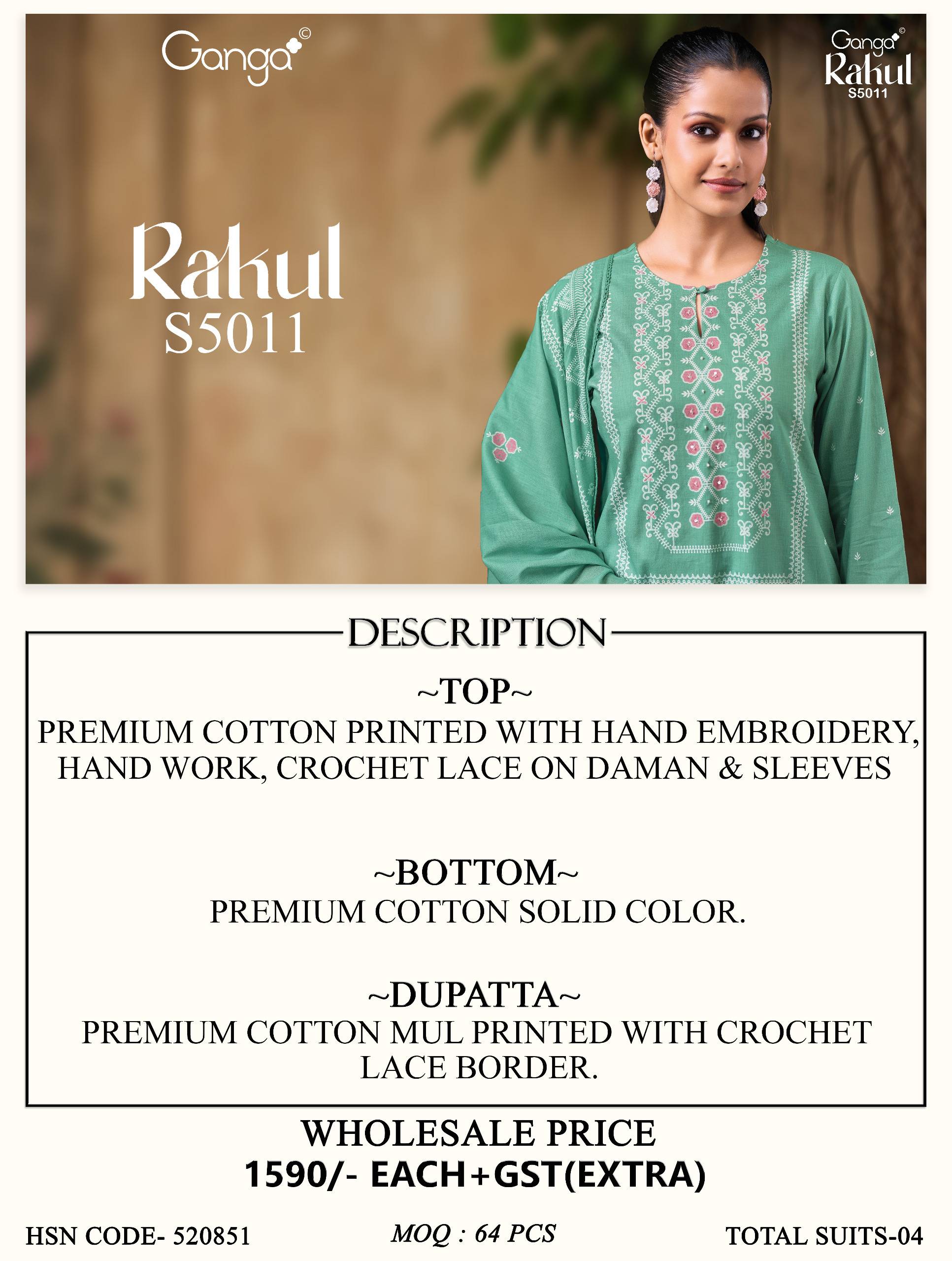 RAKUL 5011 Series By GANGA FASHION Stylish Beautiful Colourful COTTON Dresses At Wholesale Price